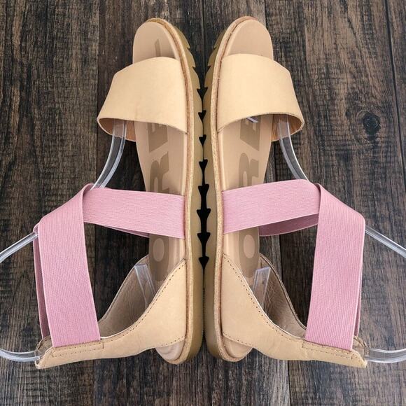 Sorel Ella II Strappy Leather Flat Sandal Vacation Cruise Size 8.5 Tan Pink - Picture 6 of 16